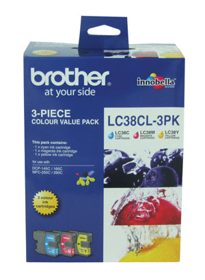 Brother LC-38CL3PK Cyan, Magenta & Yellow Colour Pack - 260 pages each - Out Of Ink