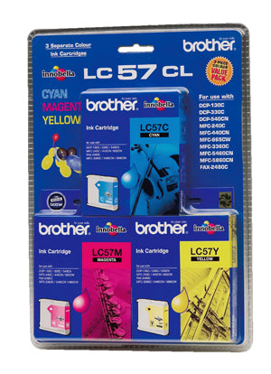 Brother LC-57CL3PK Cyan, Magenta & Yellow Colour Pack - 400 pages each - Out Of Ink