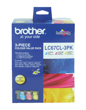 Brother LC-67CL3PK Cyan, Magenta & Yellow Colour Pack - 325 pages each - Out Of Ink