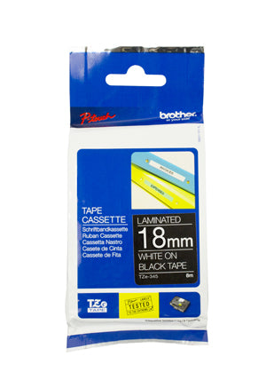 Brother 18mm White Text on Black Tape - 8 metres - Out Of Ink