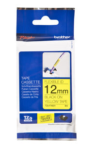 Brother 12mm Black Text on Yellow Flexible Tape - 8 metres - Out Of Ink
